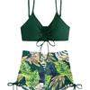 European and American Printing Sexy Low-cut Split Swimsuit Bikini Women's High Waist Four Corners High Sense Gathering Halter Sling