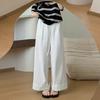 White Hemmed Linen Trousers Women's Trousers Summer Thin High-waisted Lazy Wind Casual Trousers Straight Vertical Cotton and Linen Wide-leg Trousers