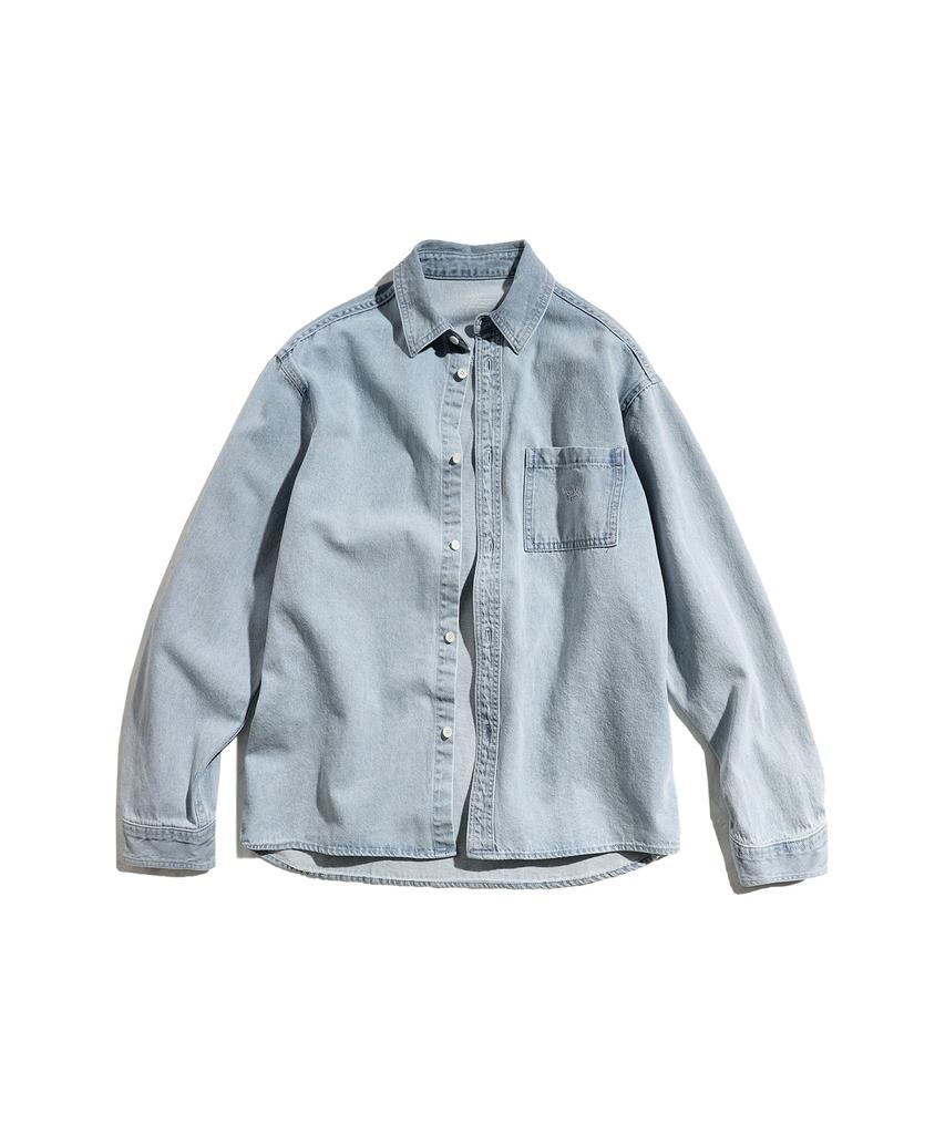 Peullukeu Pocket Logo Denim Shirt Light Blue Fls213