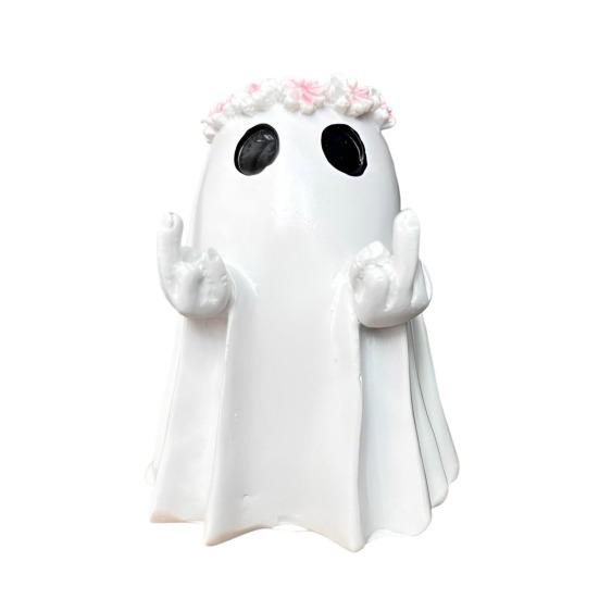 Halloween Middle Finger Ghost Statue Wreath Ghost Resin Figurine Sculpture Holiday Party Home Office Desktop Decoration Ornament