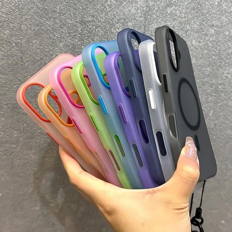 For Magsafe Candy Color Contrast Lanyard Case for iPhone 17 Air 16 15 Pro Max 14 Plus 13 Hand Wrist Strap Matte Soft TPU Cover