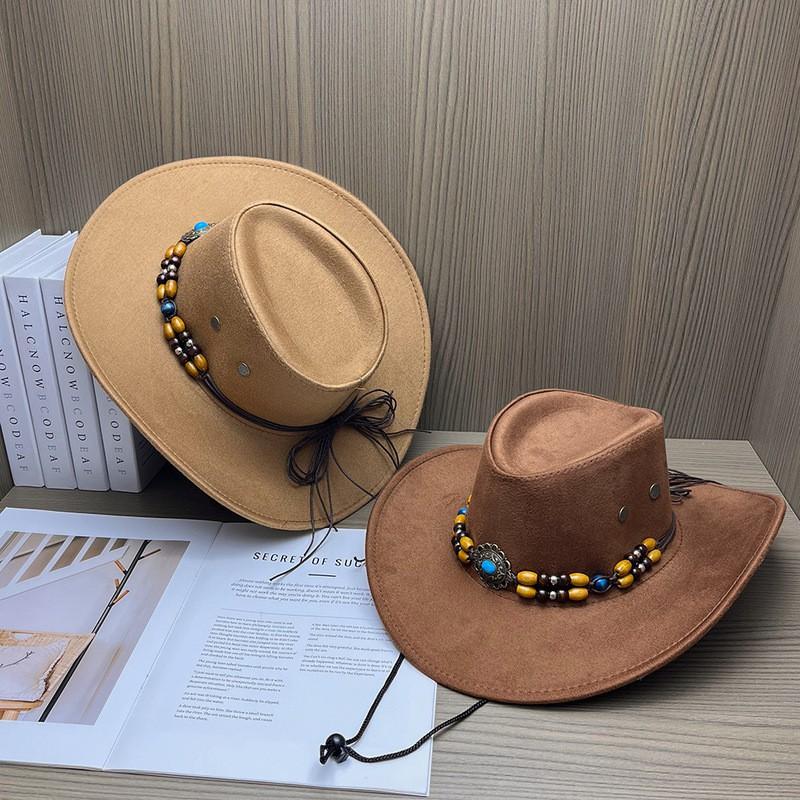 Unisex Wide Brim Sun Hat Men Women Outdoor Retro Western Cowboy UV Protection Breathable Adjustable