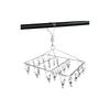 WudTus Stainless Steel Clothes Peg Hanger with 20 Pegs, Swivel Hooks, and Pegs for Drying Clothes. Windproof and suitable for drying socks, underwear,