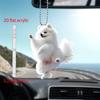 Cute White Pomeranian Dog Running Dancing 2D Acrylic Pendant Car Rearview Mirror Backpack Pet Accessory Dog Lover Gifts