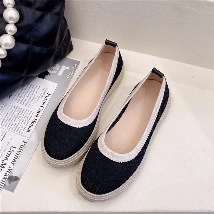 Fashion Round Toe Mesh 3cm Thick Bottom Female Leisure Loafers Women's Slip-on Soft Bottom Breathable Lazy People Fisherman Shoes