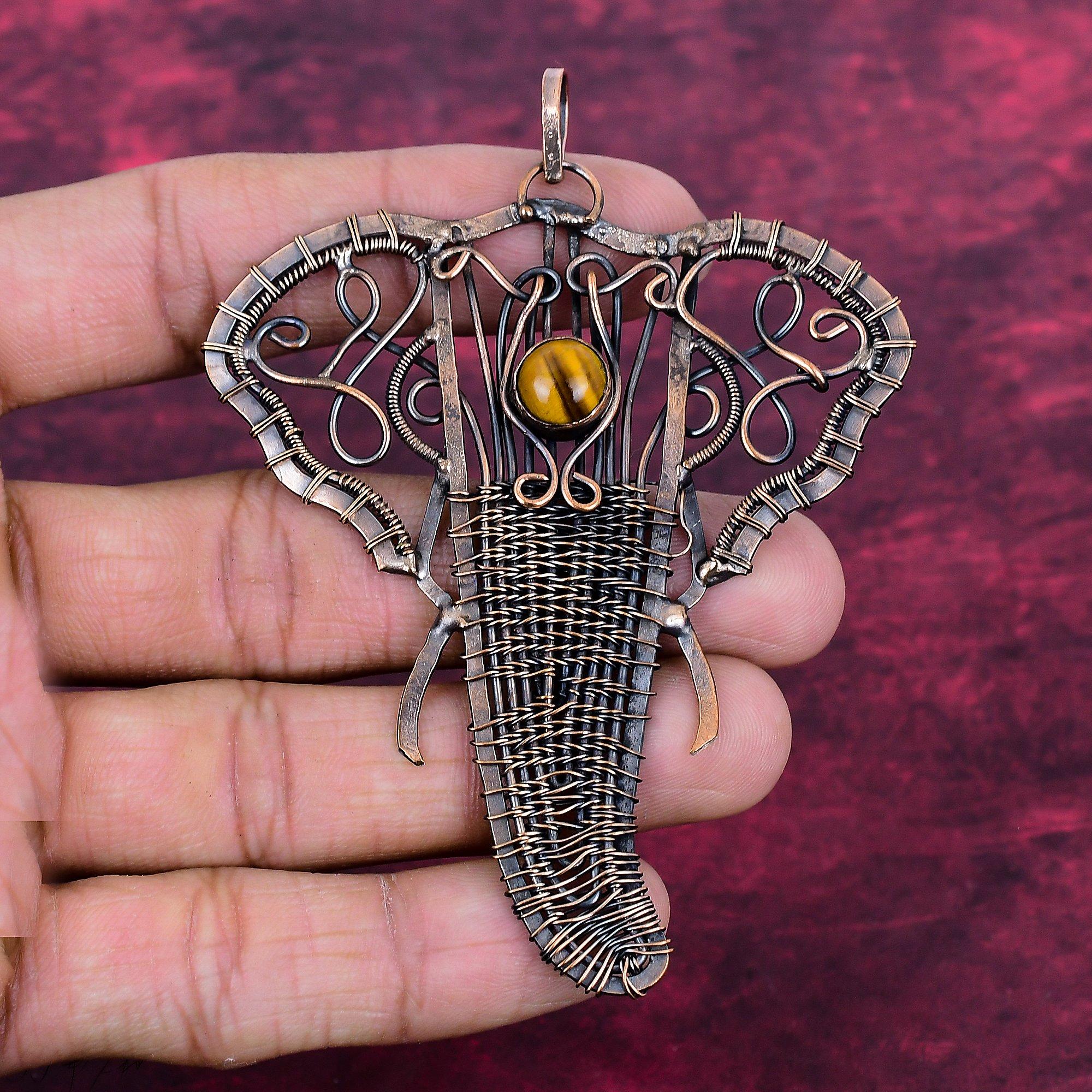 

Tiger s Eye Gemstone Pendant Copper Wire Wrapped Decent Jewelry Elephant Pendant