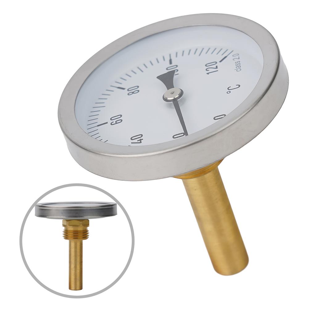Bimetal Thermometer 1/2\" Axial Screw-in Bimetallic Control Temperature Heating 120°C With Copper Sheath Home Shop