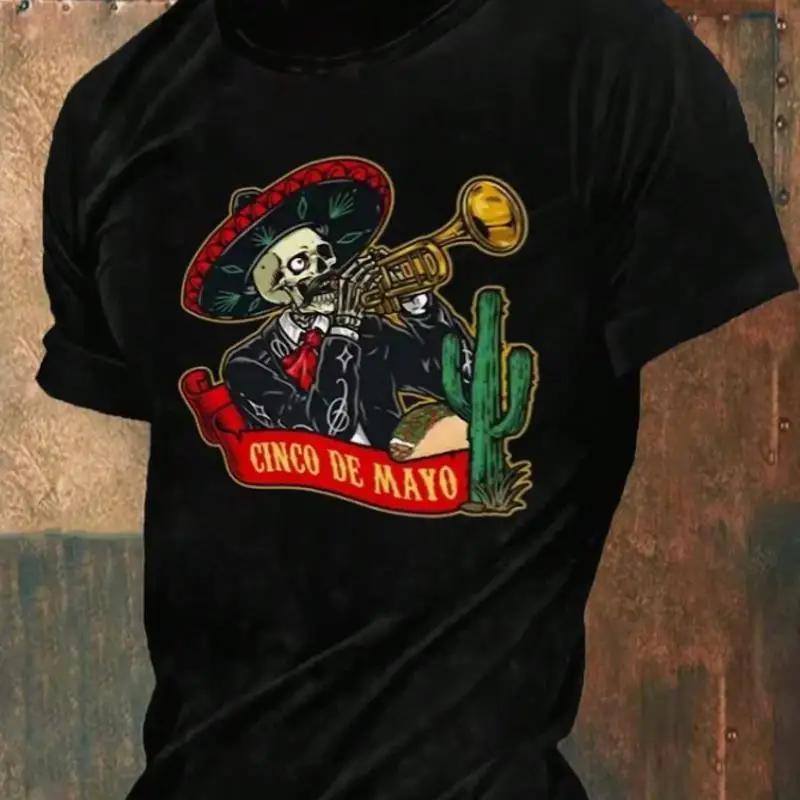1Pcs Cinco De Mayo Men'S Funny T Shirt Skeleton Mariachi Musician
