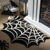 Halloween Floor Rug Spider Web Bath Mat, Gothic Bathroom Rug, Non-slip Indoor Outdoor Porch Black Bat for Home Entrance Bedroom Decor