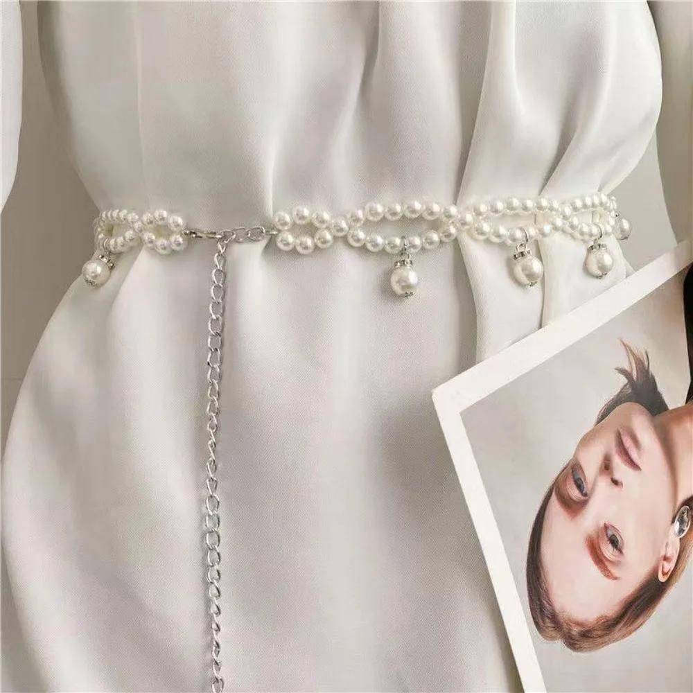 New 100cm Pearl Waist Chains Waist Accessory Versatile Body Jewelry Temperament Elegant Pearl Belt Girls Dress Strap