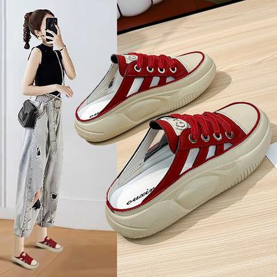 Mode Baotou Halbschuhe Damen Oberbekleidung Schuhe Sommer Neu Freizeit Slip-on Rote Sneaker Pantoletten Plateau Lässig Pantuflas De Mujer