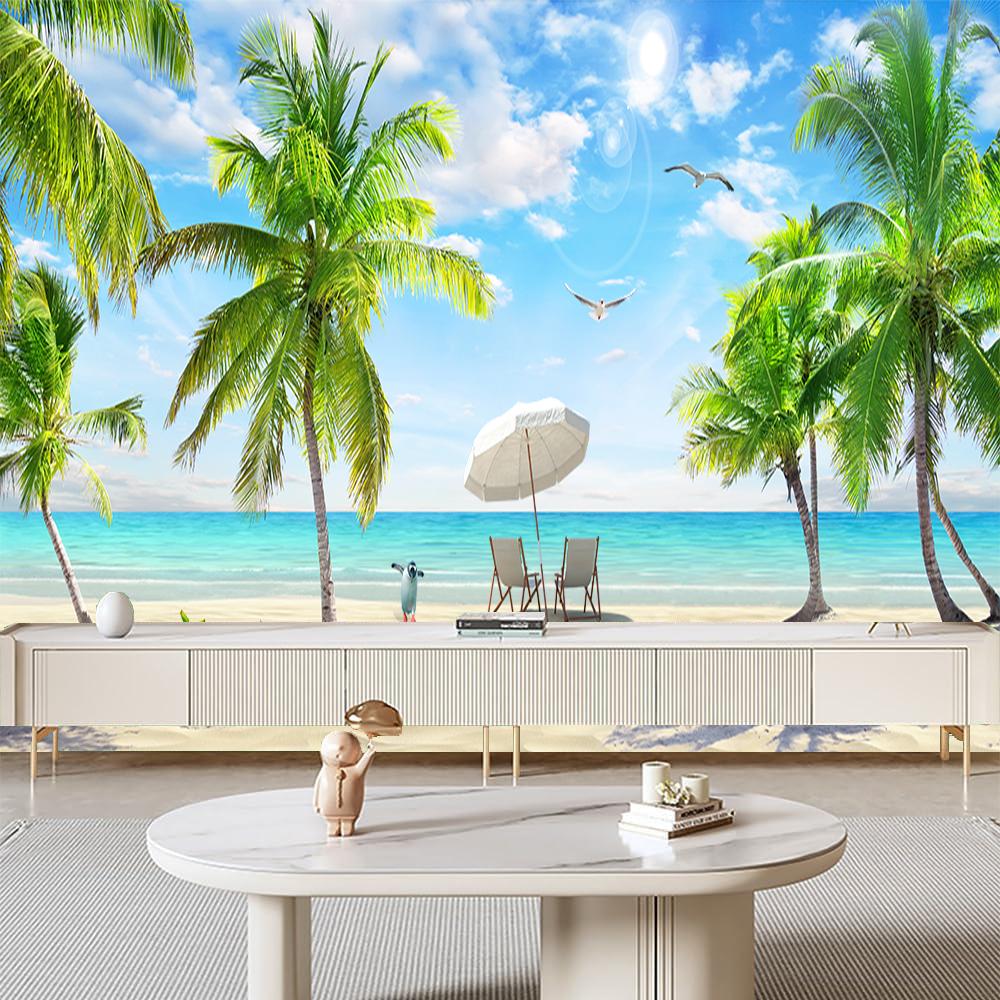 Large Beach 3d Mural Coconut Tree Landscape Wallpaper Living Room Bedroom Palm Tree Mural Home Decor