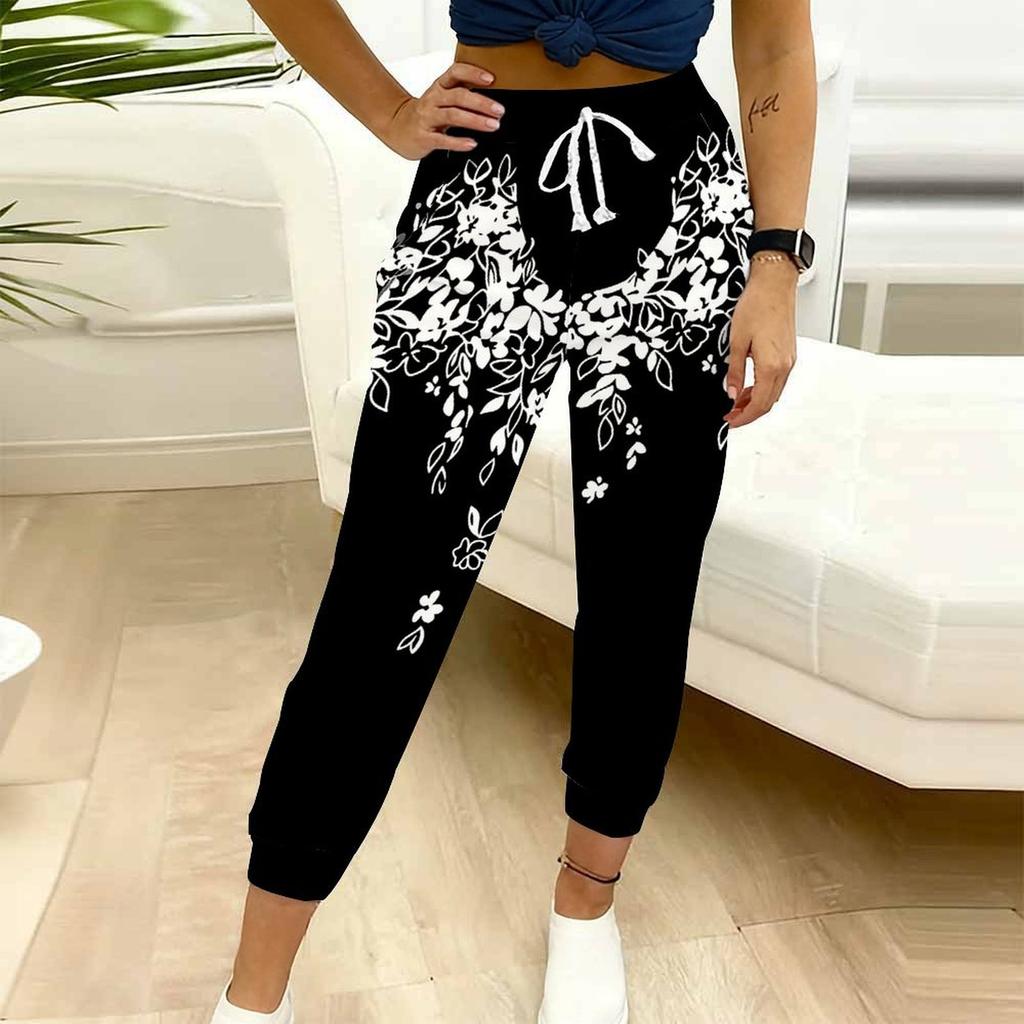 Summer Ladies Multi Style Printing Printed Sweatpants Loose Fit Drawstring Joggers Elastic Cuff Daily Casual Pants
