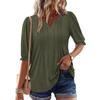 Solid Color V Neck Puff Sleeve Loose Casual Five Quarter Sleeve T Shirt