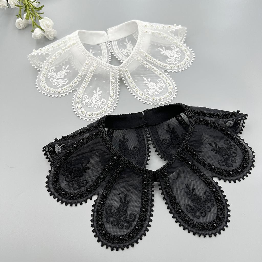 Decorative Embroidery Petal Cape False Collar for Stylish Ladies Elegant Pearls Beaded Shawl Wrap for Sweater and Dress