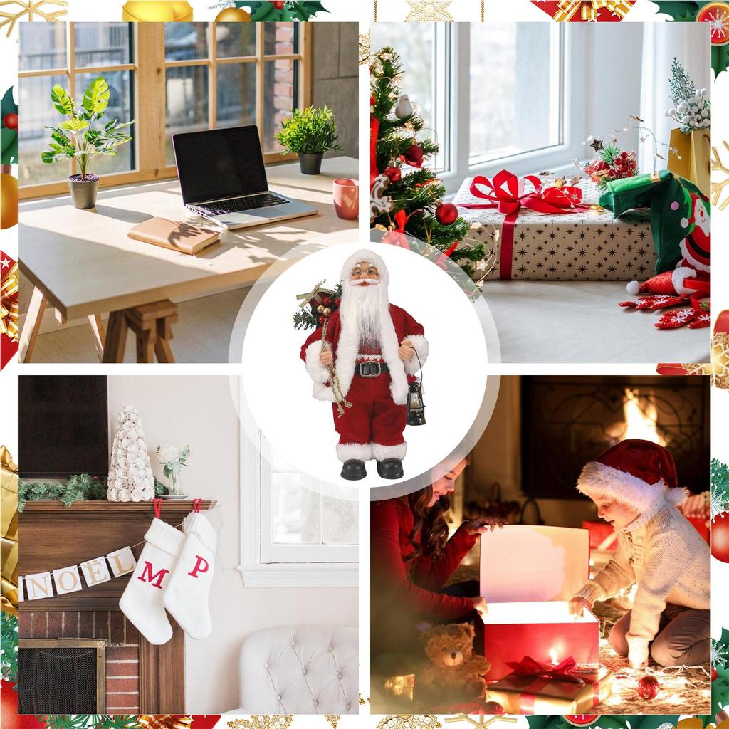 Santa Claus Statue Standing Collectibles Holding Lantern Santa Statue For New Year Christmas Holiday Party Dorm Living Room