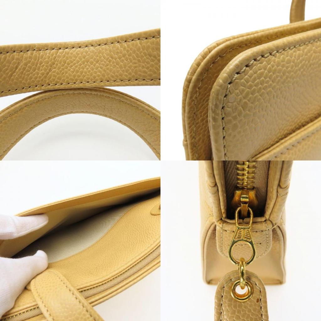 Used CHANEL Handbag Logo Caviarskin Beige 5th