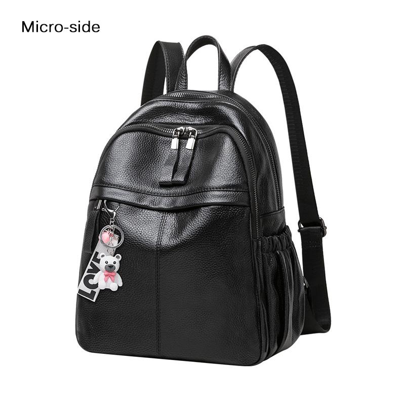 2025 Genuine Leather Backpack Unisex Cowhide Daypack With Bear Ornament High Capacity Anti-theft Men/Women Backpacks School Bag