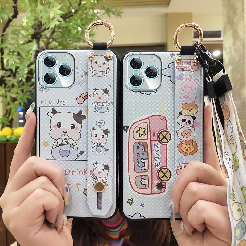 Ring Lanyard Phone Case For Blackview A95 Waterproof Silicone Anti-dust Wristband Cartoon Back Cover Durable Shockproof