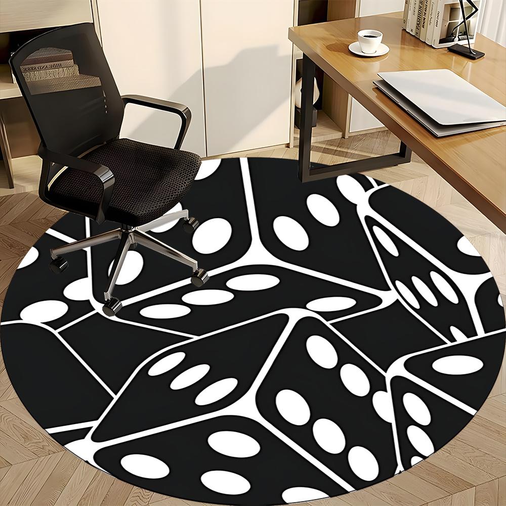 1pc Dice Pattern Office Round Area Rug, Indoor Mat Suitable ForOffice, Under Office Chairs Bedroom Living Room Home Decor, Room Decot248