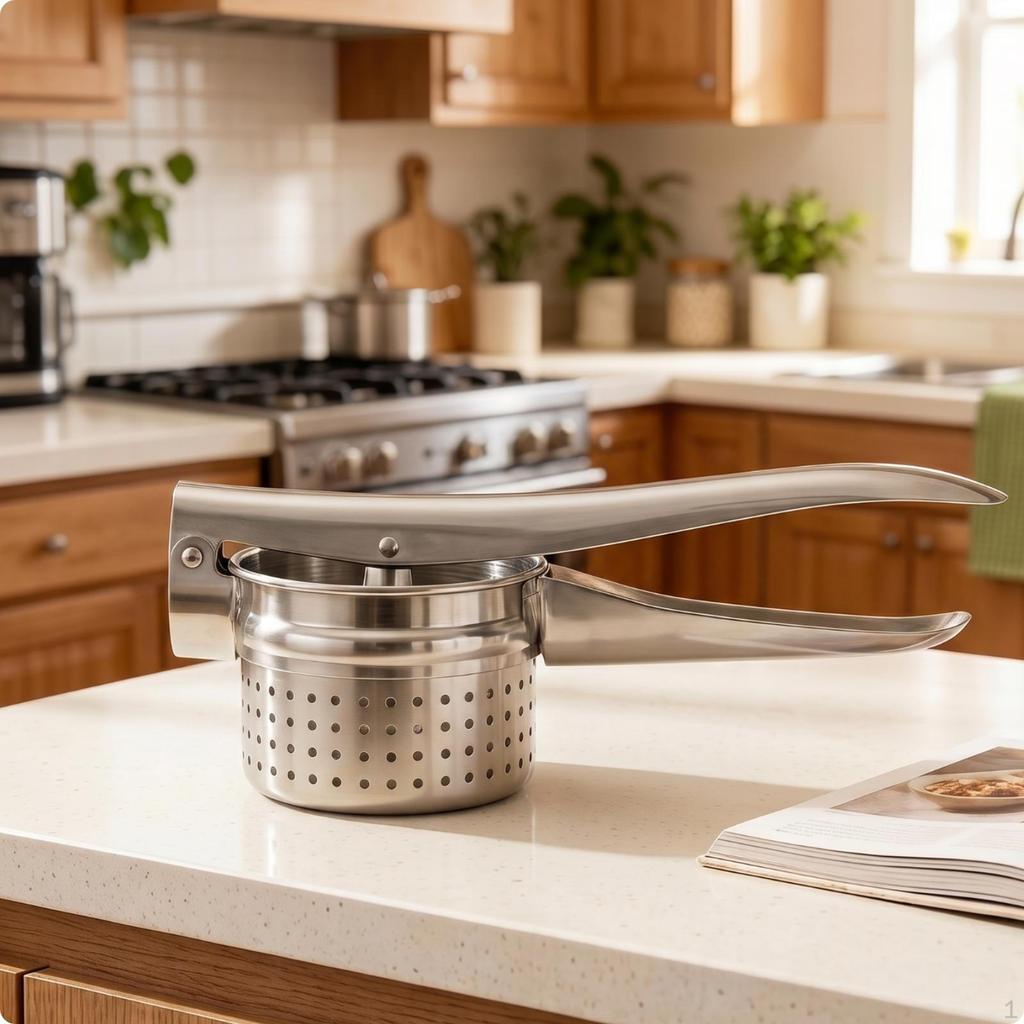 Stainless Steel Food Press Handheld Manual LongHandled Potato Ricer for Home Cooks,