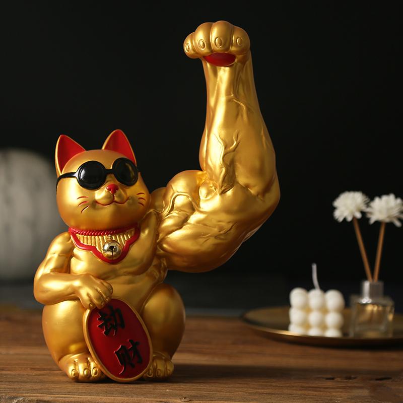 New Year's ornament rich cat vigorously arm muscle unicorn arm hair wealth cat office opening gift robbing wealth cat ornament