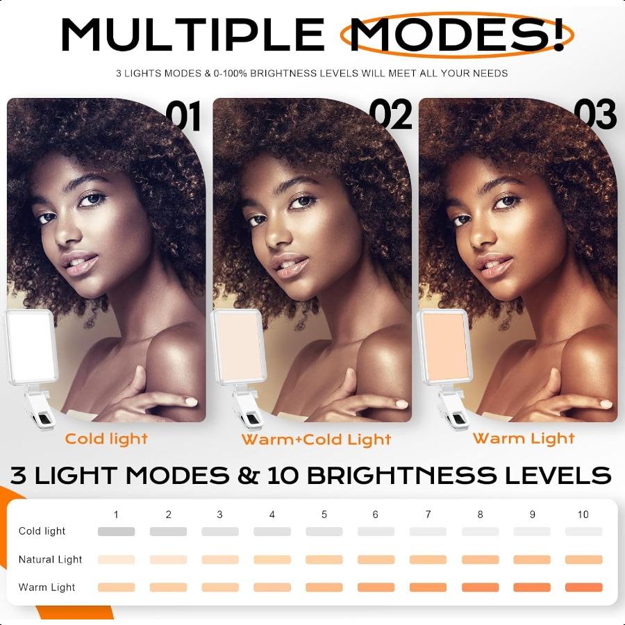 Rechargeable Soft Selfie Light for Phone Camera Laptop 414H Battery Portable LED Light for Pictures Phone Light Clip for Selfie