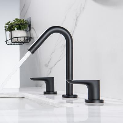 Grifo de Lavabo de Baño de Tres Agujeros con Doble Manija Negro Acero Inoxidable 304 Grifo Mezclador de Agua Fría y Caliente para Lavabo Grifo Negro para Lavabo