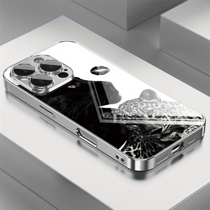 

Black White Leopard Lip Print Pattern Electroplated Phone Case For Samsung Galaxy S25 S24 S23 Ultra Plus FE Tempered Glass Cover Galaxy S25 Ultra