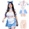 Maid Cosplay Sexy Large Size Cute Light Blue Mini Skirt Lolita Moe Set Blue Alice Chubby Extreme Temptation Costume Halloween Day [MORApink] 6-Piece