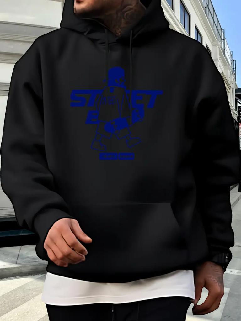Casual Streetwear Hoodie with Bold "STREET" Letter Print - Cozy Fleece-Lined
