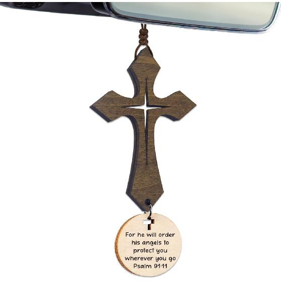 Cross for Car Mirror Hanging Christian with Bible Verse - I Am with You Always - Cross for Rear View Mirror - Christian Car Accessories Ornament -