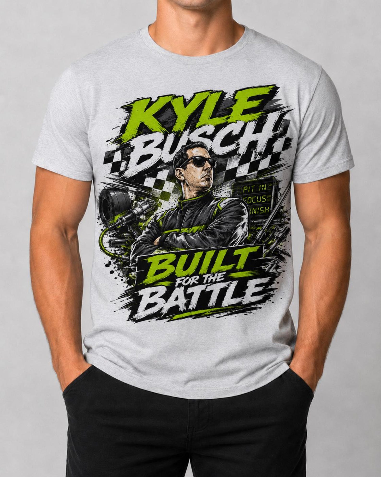 Kyle Busch Racing Shirt Built For The Battle Vintage Race Car Tee 3XL
