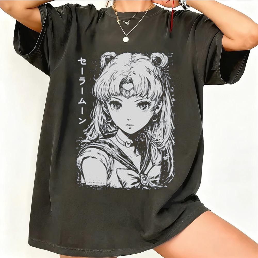 Sailor Moon Retro 90s Anime Grafické Tričko Letní Bavlněné Unisex Dámské Tričko Streetwear Ležérní Trend Krátký Rukáv Párové Hip Hop Top