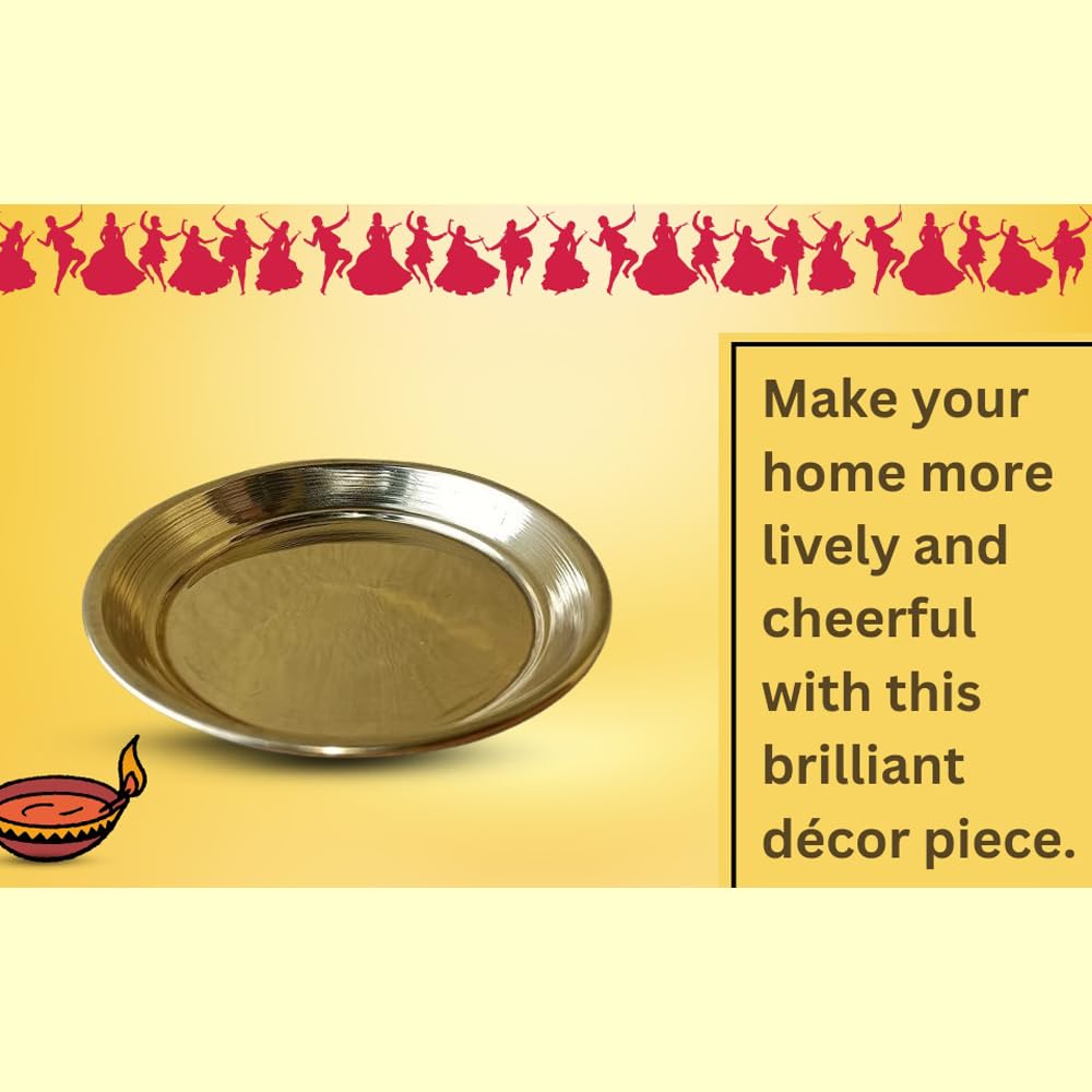 RSINC Small Size Brass Plate for Decoration/Bhog Thali with Beautiful On Base Small Thali & Gift Item (Size 2.8 Inch) Set of 4pcs Brass. Color