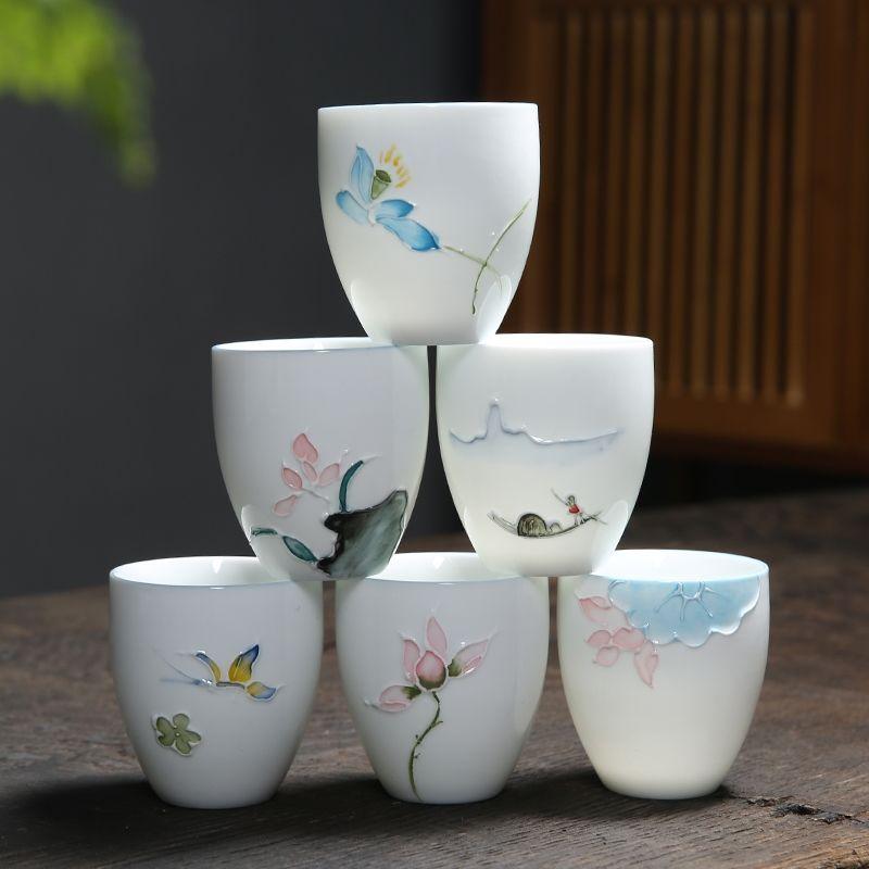 Hand-painted Teacup Ceramic Master Cup, 100ml Jade Porcelain Kung Fu Tea Set Teacup Single Cups Handmade Teaware