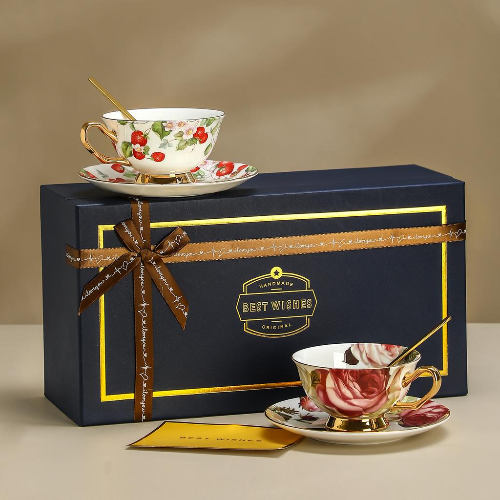 European Ceramic Bone China Coffee Cup Retro British Afternoon Tea Set Teacup Set Gift Box with High-end Gifts