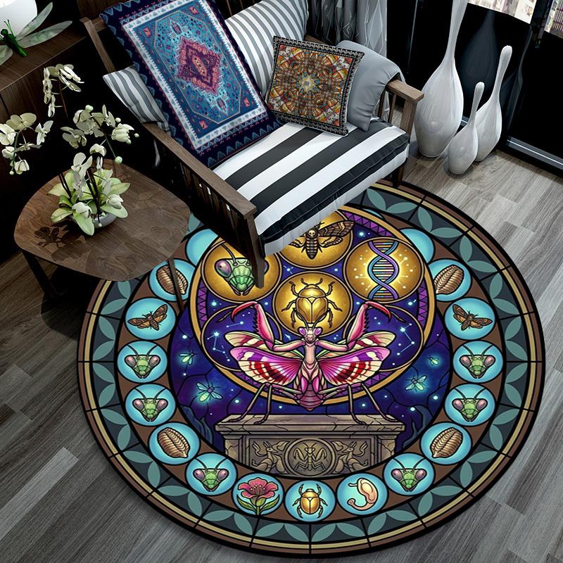 Beetle Forest Symbols Round Area Rug Under Office Chairs Bedroom Living Room Home Decor