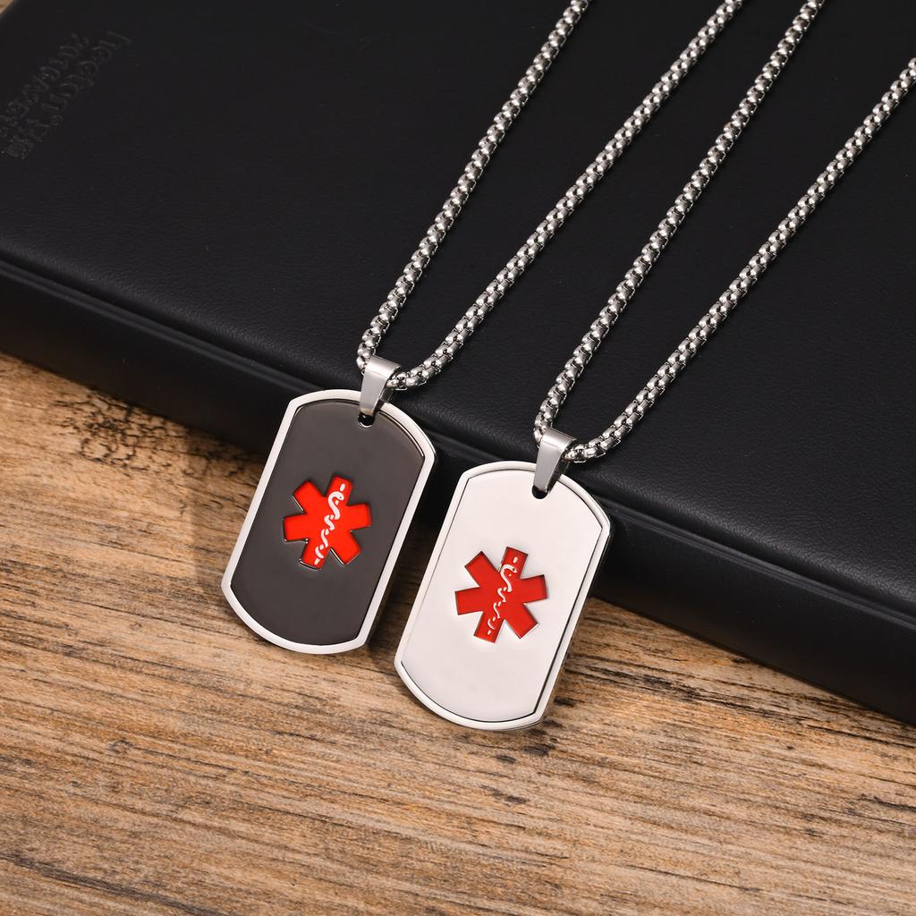 Vnox Naszyjnik ID Ostrzeżenia Medycznego dla Mężczyzn Kobiet, Antyalergiczny Ze Stali Nierdzewnej Wisiorek z Nieśmiertelnikiem, Prezent na Dzień Ojca, Urodziny