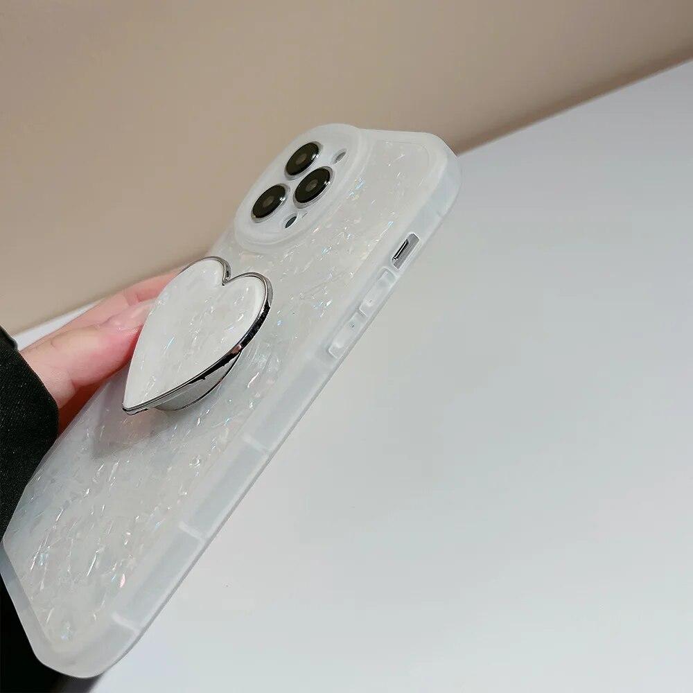 Glitter Dream Shell Pattern Love Heart Holder Case For iPhone 15 14 13 12 11 Pro Max 7 8 Plus XS X XR SE Mini Soft Bumper Cover