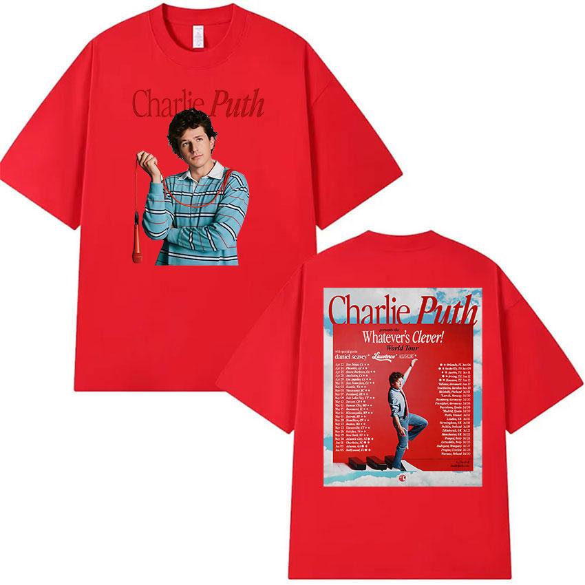 Charlie Puth Whatevers Clever World Tour 2026 Graphic T Shirts Unisexs Vintage Fashion 100 Cotton Short Sleeve Tshirt Streetwear