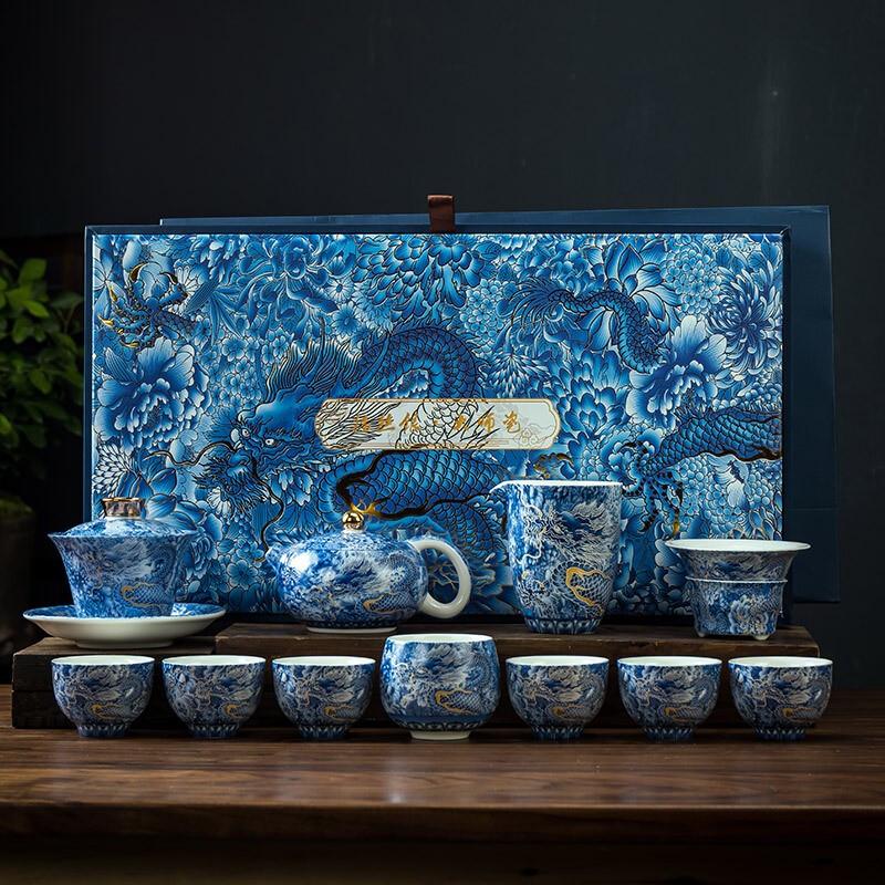 

Керамический чайный сервиз ручной работы с эмалью «Дракон» для кунг-фу