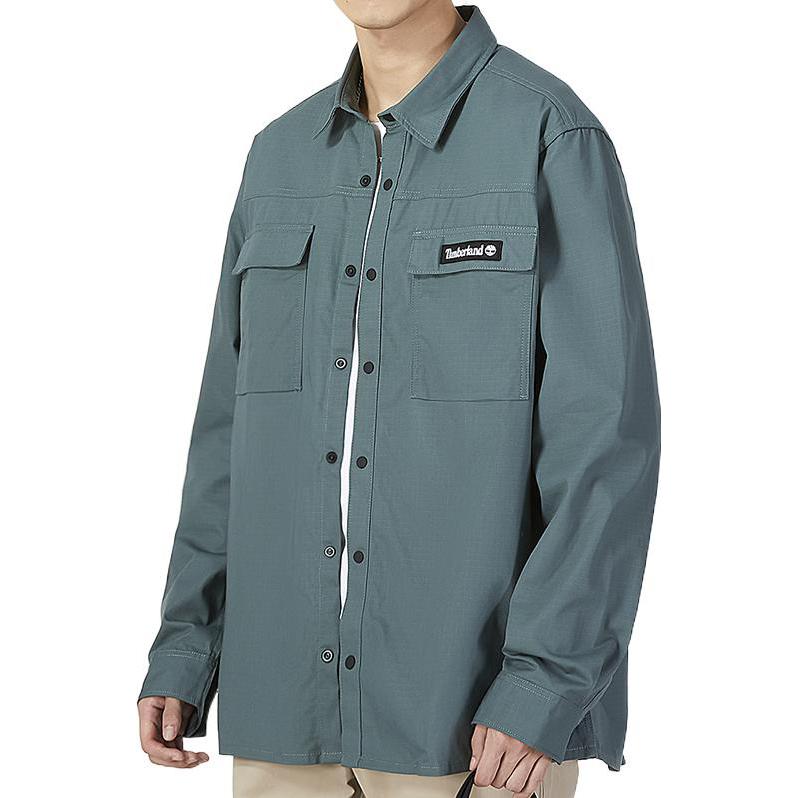 Timberland Solid Color Logo Patch Outdoor Casual Sports Polo Long Sleeve Men tops Green A22AZ-392