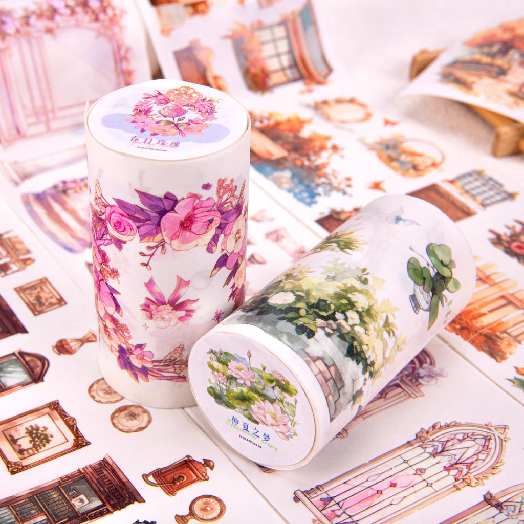 8*300cm 1roll Spring rose theme tape Sticker Decorative Hand Account Diary Album Scrapbooking accessories Masking tape