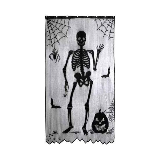 Halloween Türvorhang, Spitze Spinnennetz Kaminabdeckung, Gruseliges Skelett Hexe Fledermaus Druck Fenster Tür Vorhänge für Haus Innen Party Dekoration