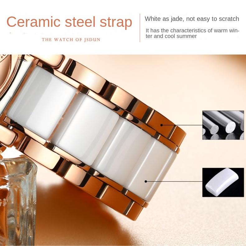 Ruch JINSHIDUN Zegarek marki JinshidUN Wodoodporny stalowy ceramiczny zegarek mechaniczny Zegarek damski Zegarek damski