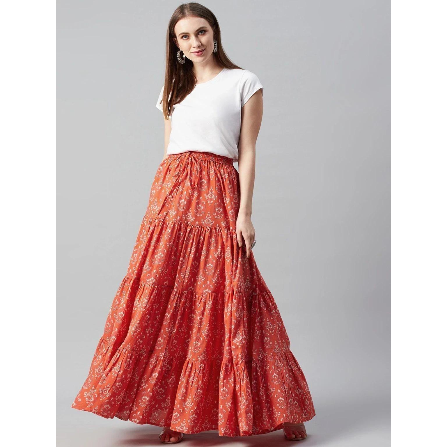 Women s Floral Printed Ethnic Long Skirt Indian Beautiful Casual Wear Skirt M