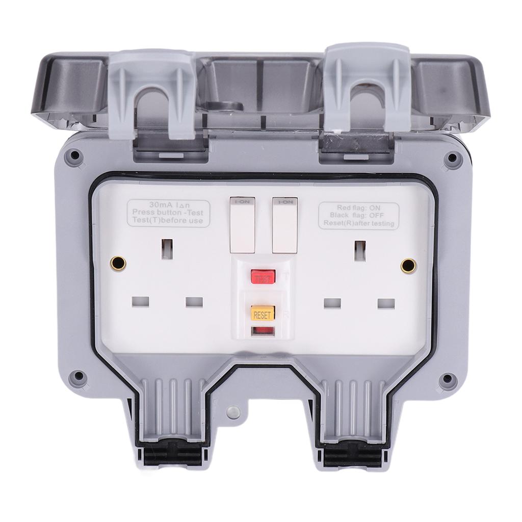 Outdoor Waterproof Socket Wall Electrical Outlets IP66 Weatherproof Box 2 Gang UK Style 250V