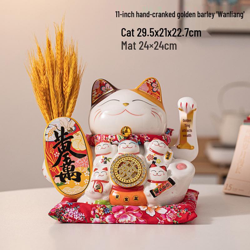 Ceramic Waving Fortune Cat Figurine for Home or Shop Decor