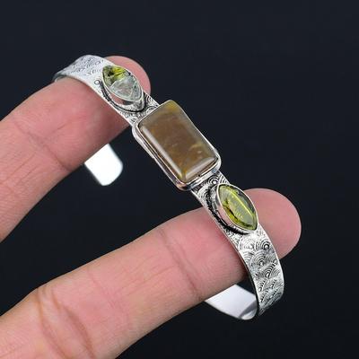 Mothers Day Sale Sterling Silver Landscape Jasper Stone Citrine Birthday Bangle